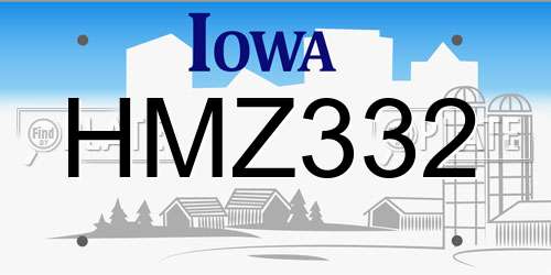 HMZ332 Iowa License Plate