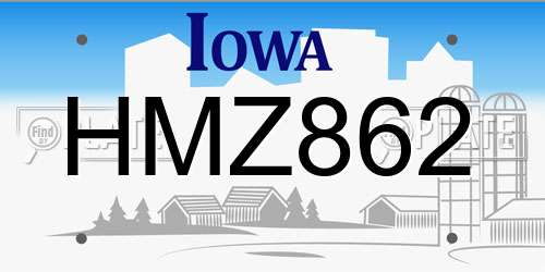 HMZ862 Iowa License Plate