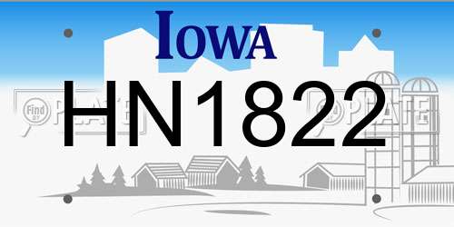 HN1822 Iowa License Plate