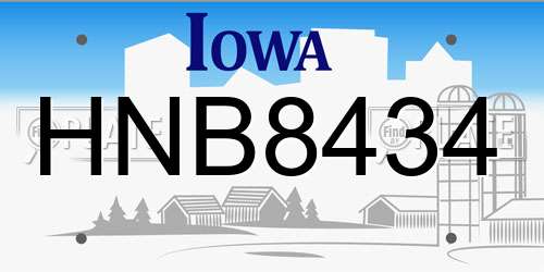HNB8434 Iowa License Plate