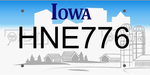 HNE776 Iowa License Plate