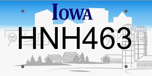 HNH463 Iowa License Plate