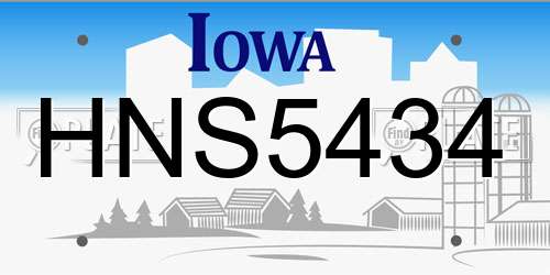 HNS5434 Iowa License Plate