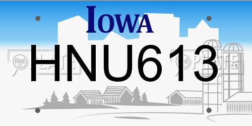 HNU613 Iowa License Plate