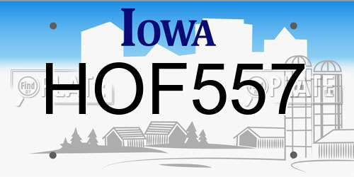 HOF557 Iowa License Plate