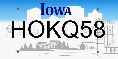 HOKQ58 Iowa License Plate