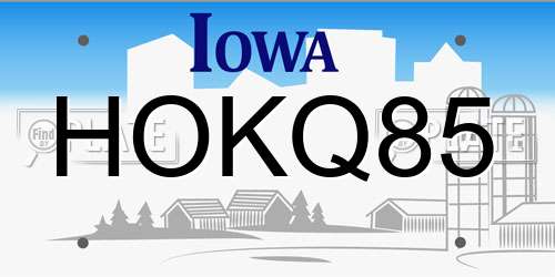 HOKQ85 Iowa License Plate