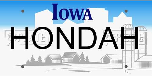 HONDAH Iowa License Plate