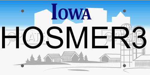 HOSMER3 Iowa License Plate
