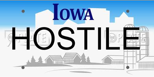 HOSTILE Iowa License Plate