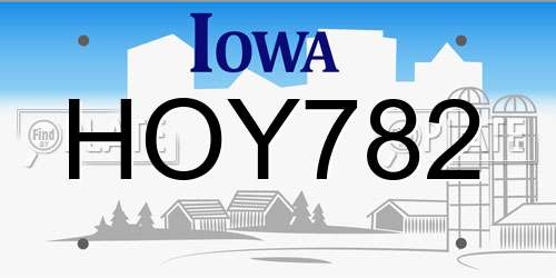 HOY782 Iowa License Plate