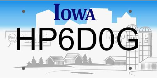 HP6D0G Iowa License Plate