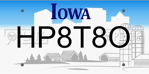 HP8T8O Iowa License Plate