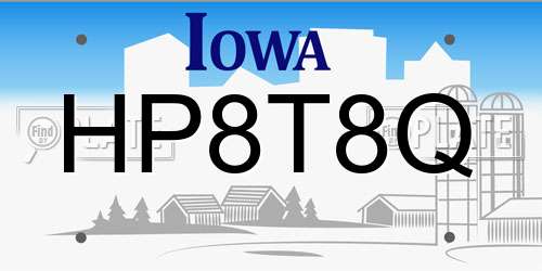 HP8T8Q Iowa License Plate