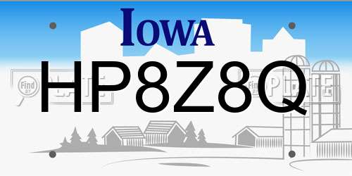 HP8Z8Q Iowa License Plate