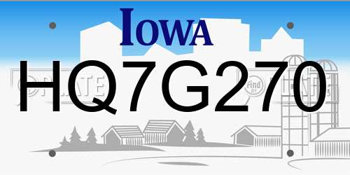HQ7G270 Iowa License Plate