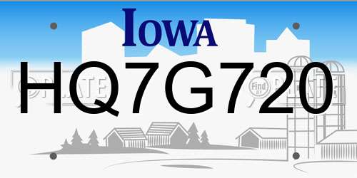 HQ7G720 Iowa License Plate