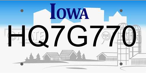 HQ7G770 Iowa License Plate