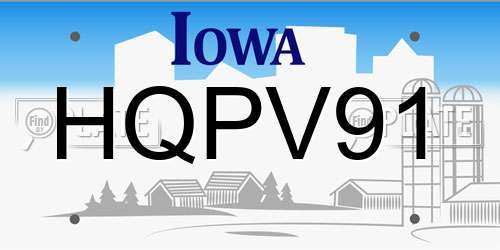 HQPV91 Iowa License Plate
