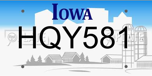 HQY581 Iowa License Plate