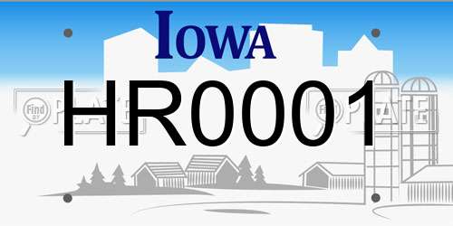HR0001 Iowa License Plate