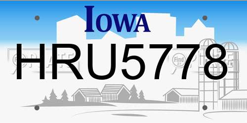 HRU5778 Iowa License Plate