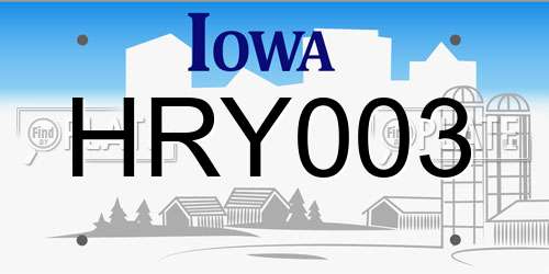 HRY003 Iowa License Plate