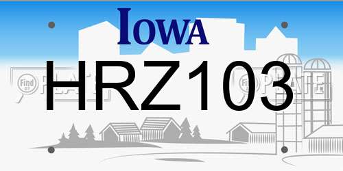 HRZ103 Iowa License Plate