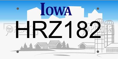 HRZ182 Iowa License Plate