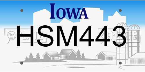 HSM443 Iowa License Plate