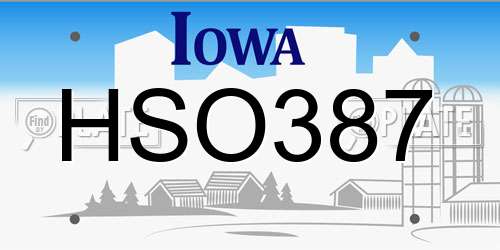 HSO387 Iowa License Plate