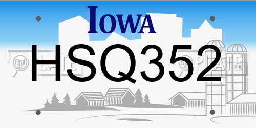 HSQ352 Iowa License Plate