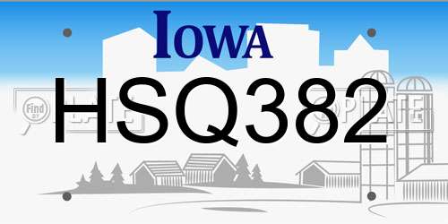 HSQ382 Iowa License Plate