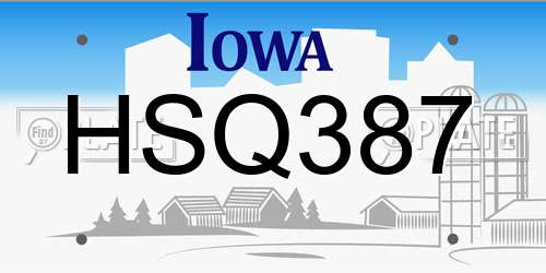 HSQ387 Iowa License Plate