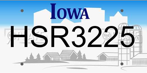 HSR3225 Iowa License Plate