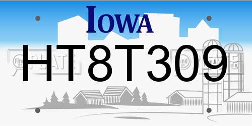 HT8T309 Iowa License Plate