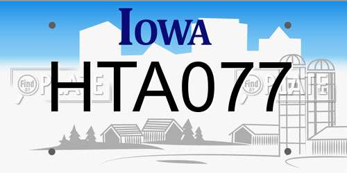 HTA077 Iowa License Plate