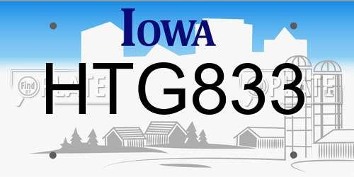 HTG833 Iowa License Plate