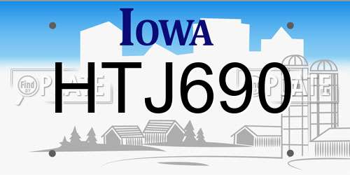 HTJ690 Iowa License Plate