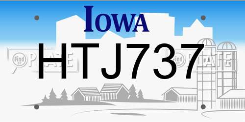 HTJ737 Iowa License Plate