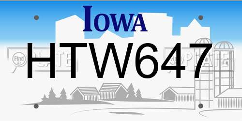 HTW647 Iowa License Plate