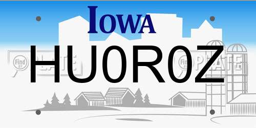 HU0R0Z Iowa License Plate