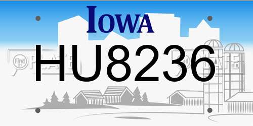HU8236 Iowa License Plate