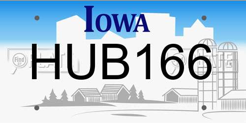 HUB166 Iowa License Plate