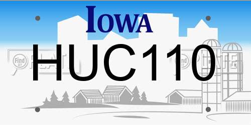 HUC110 Iowa License Plate