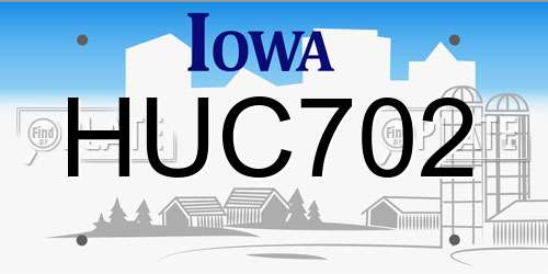 HUC702 Iowa License Plate