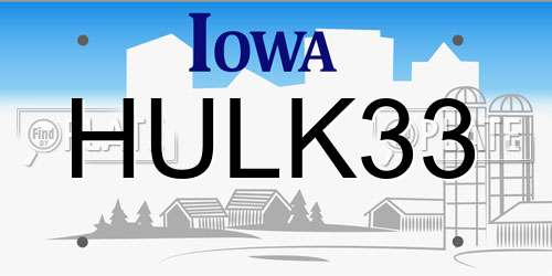 HULK33 Iowa License Plate
