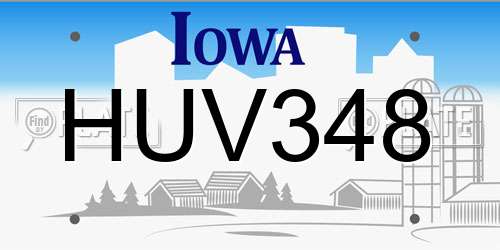 HUV348 Iowa License Plate