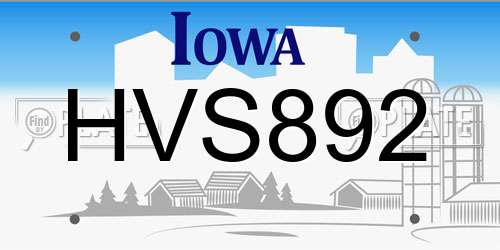 HVS892 Iowa License Plate
