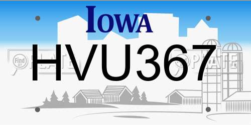 HVU367 Iowa License Plate